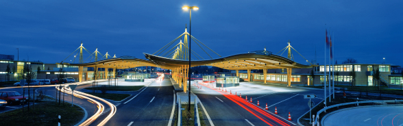 A border crossing on a motorway at night